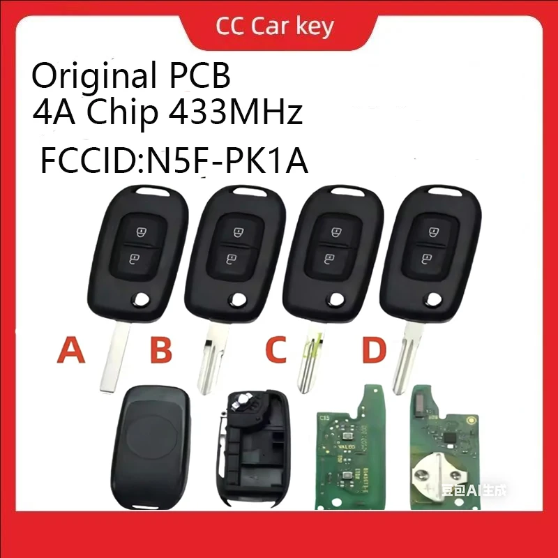 

Оригинальный чип PCB 4A 433 МГц, новая модель, выкидной ключ-пульт VA2/VAC102 без логотипа для Renault Logan, Duster, Sandero, Oroch