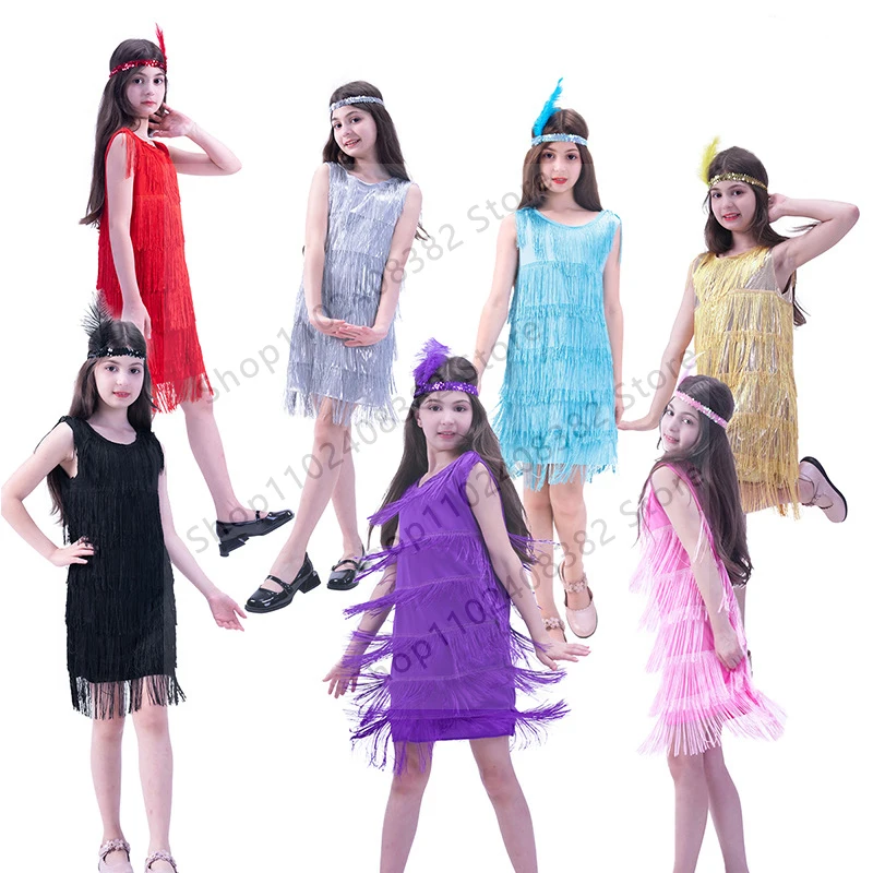 

Halloween Party Girls Flapper 1920s Charleston Chicago Gatsby Fringe Kids Fancy Dress Up Costume Halloween Costumes