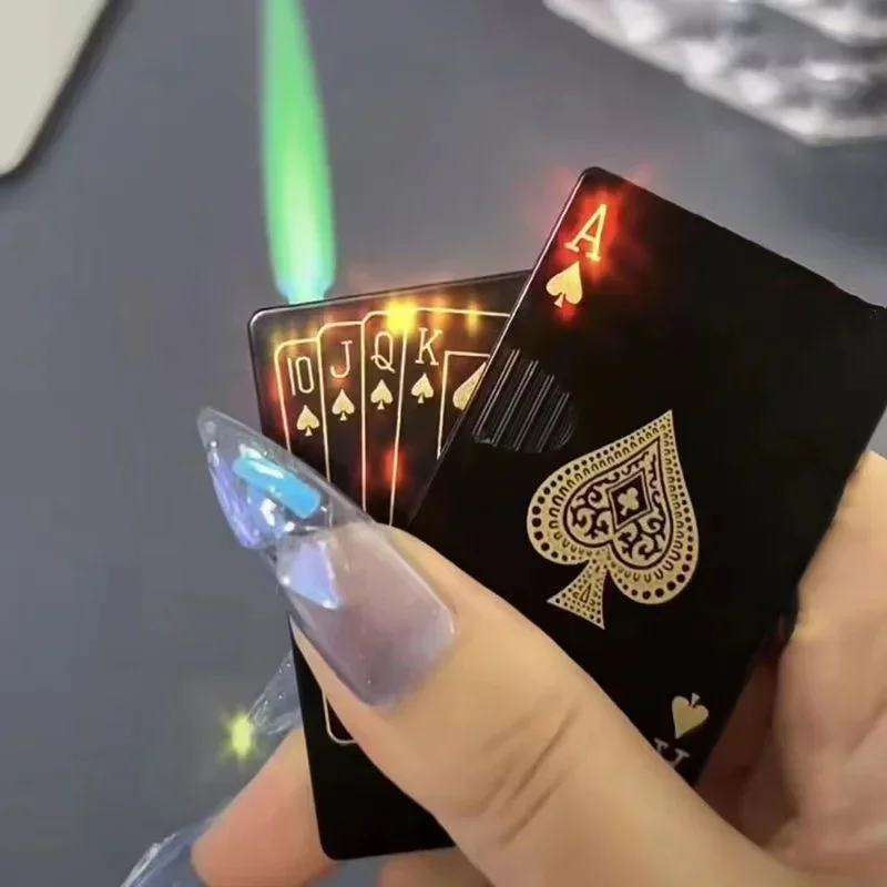 

Metal Playing Cards Jet Lighter Unusual Torch Turbo Butane Gas Lighter Creative Windproof Outdoor Lighter Funny Toys For Men