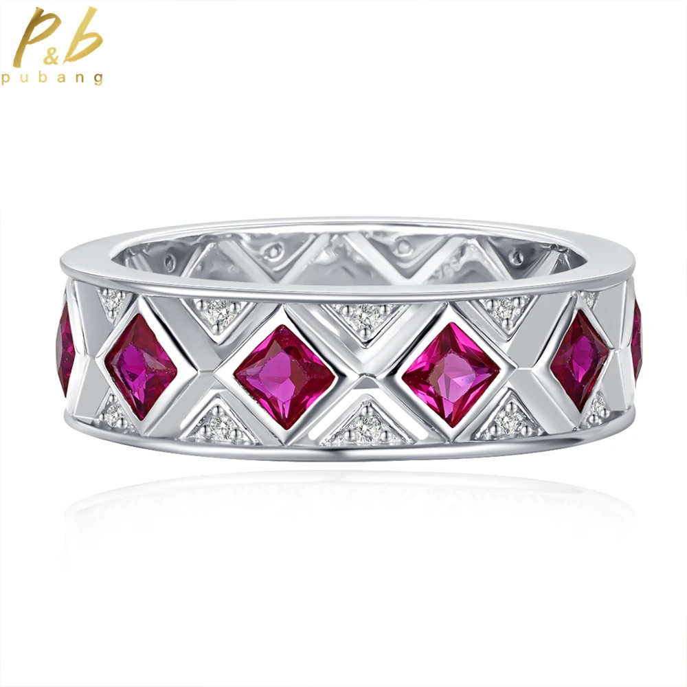 

PuBang Fine Jewelry Luxury Ruby Gem Diamond Row Ring 925 Sterling Silver Created Moissanite for Women Wedding Gift Free Shipping