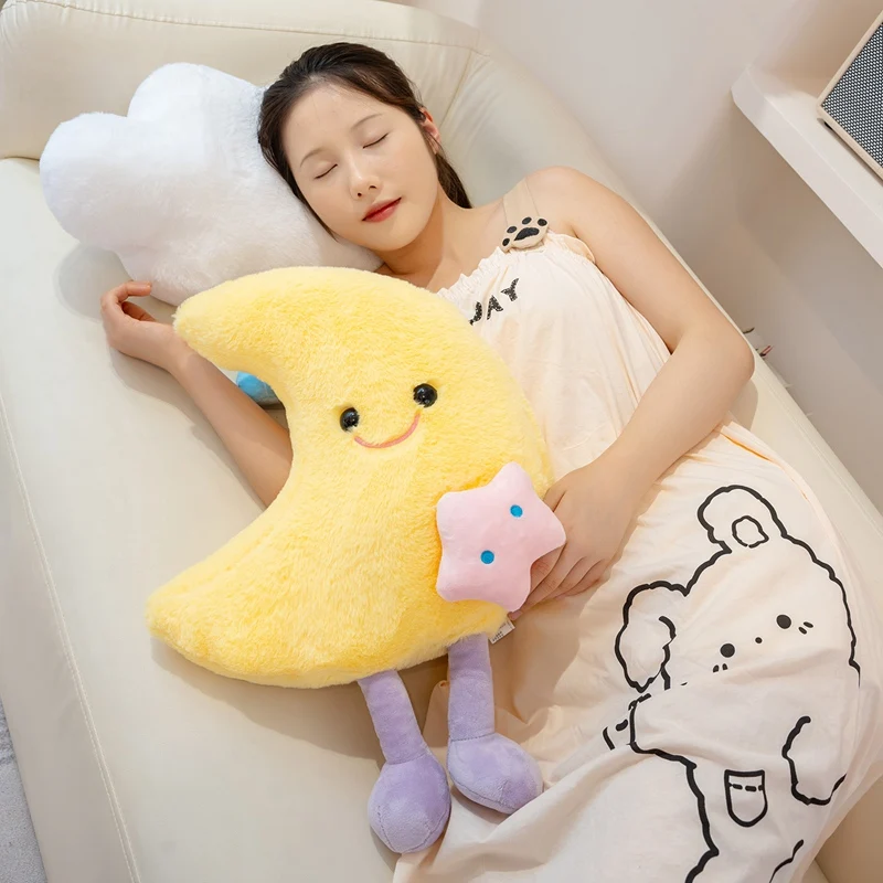 

Soft Smile Face Yellow Moon Plush Toys Stuffed Cute Cartoon Star Cloud Weather Cushion For Kid Bedroom Decor Sofa Throw Pillow
