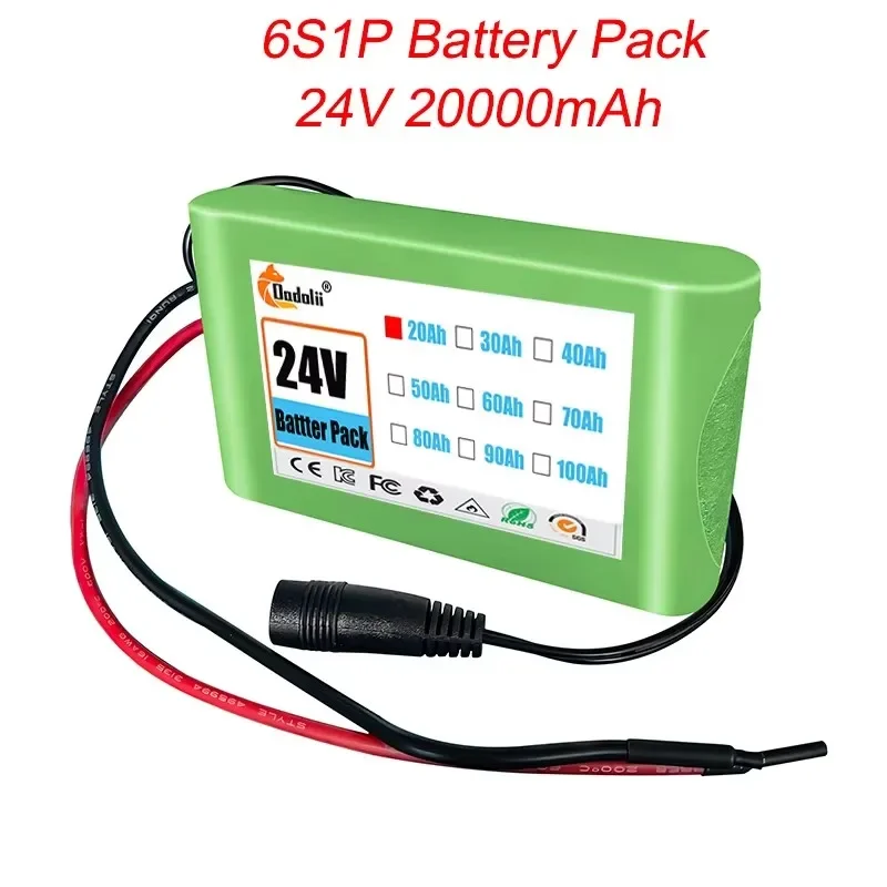 24v 6S1P Battery Pack 20000mah Rechargeable Lithium Ion Battery 20ah Capacity for CCTV Camera Monitor with DC 12.6v 1A Charger