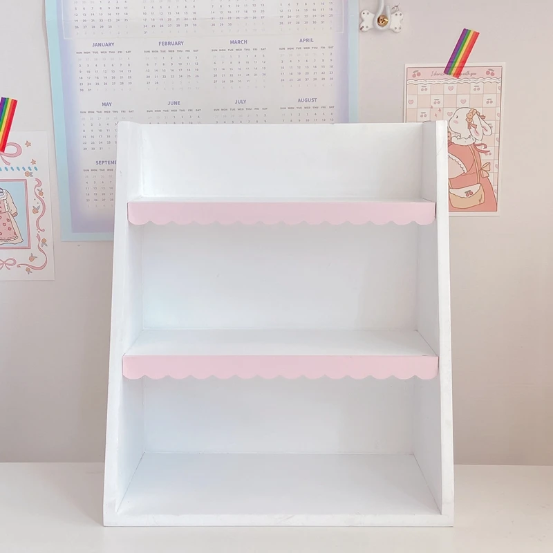 Pink Wooden Storage Rack Desktop Shelving Blind Box Storage Rack DIY Doll Storage Display Cabinet Cosmetic Storage Rack