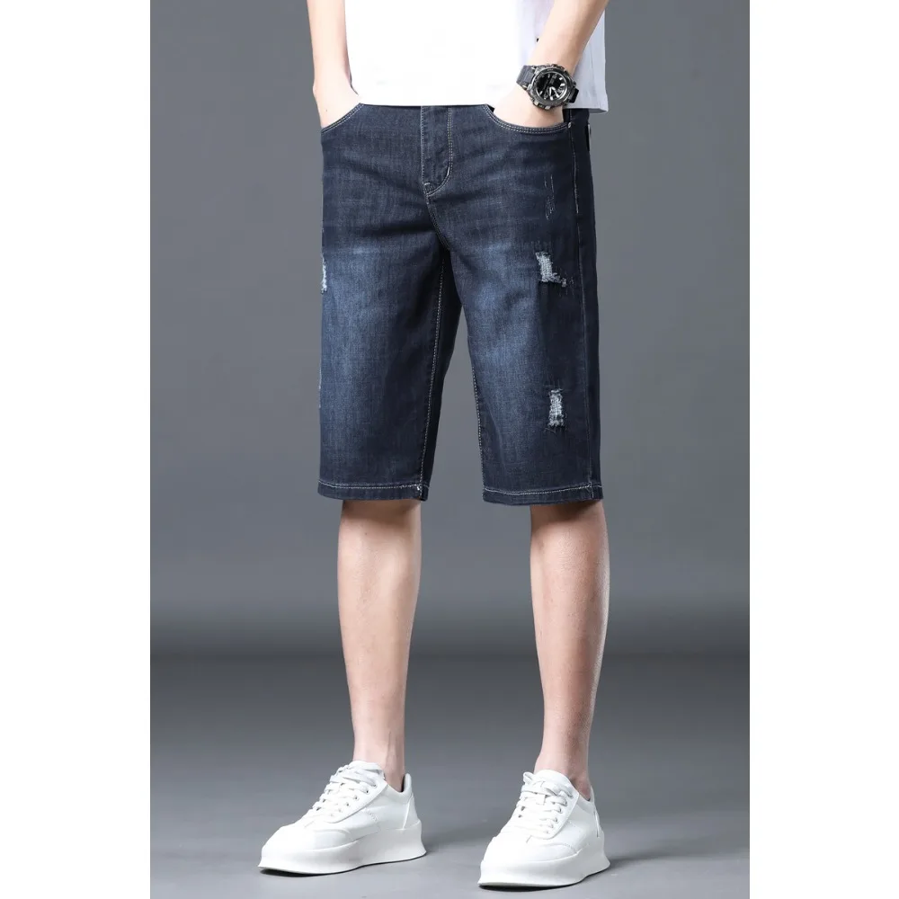 2024 New Denim Shorts for Men's Summer Thin Style New Loose Straight knee length pants Elastic short jeans for men clothing