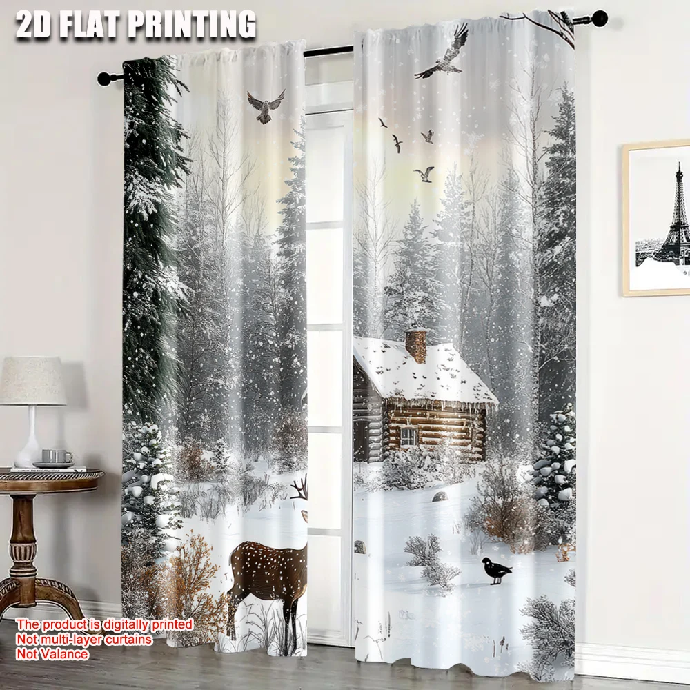 

2Pcs Winter Forest Christmas Elk Print Curtains Blackout Privacy Protection Curtains Perfect For Bedroom Living Room Decor
