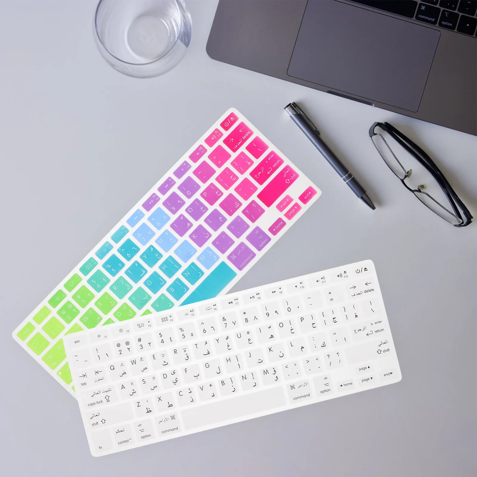 

2Pcs Arabic Keyboard Cover Silicone Laptop Keyboard Protector Individually Molded Keys Clear Print Comfortable Typing Waterproof