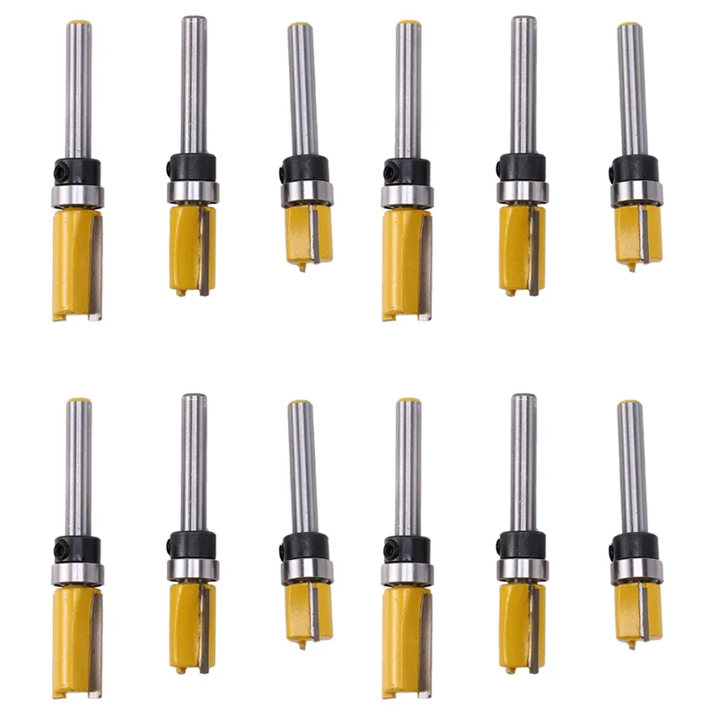 

A19F-12Pcs 1/4 Inch Flush Trim Router Bit Pattern Bit Top & Bottom Bearing 1/2 Inch Blade Template Edge Wood Trimmer Cutter