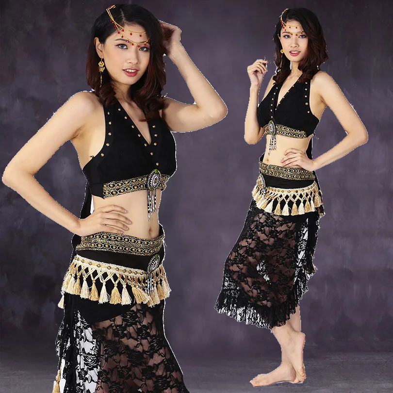 New belly dance tribal style performance suit, Indian dance bra skirt performance set, stage costume, competition costume