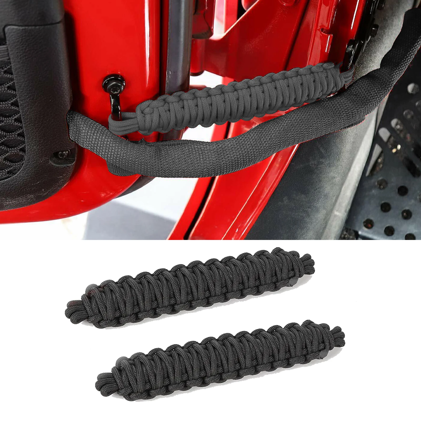 1Pair Paracord Door Limiting Straps Black Wire Protecting Harness For Car Jeep Wrangler JK JKU 2007-2018 Protection Modification 