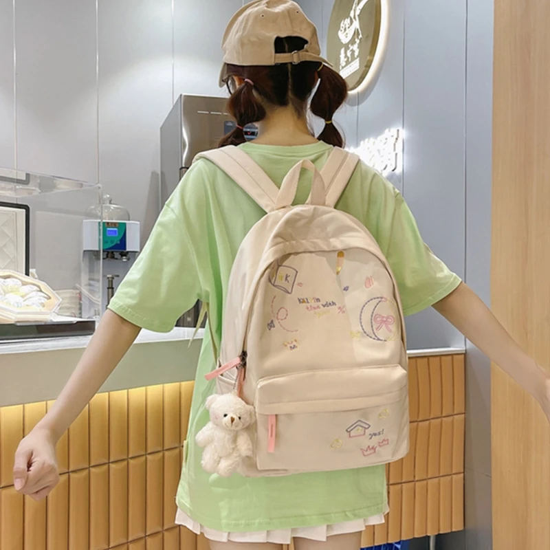 Fashion Women Backpack with Pendant Casual Girl College School Bag Bookbag for Teenager Travel Shoulder Bags