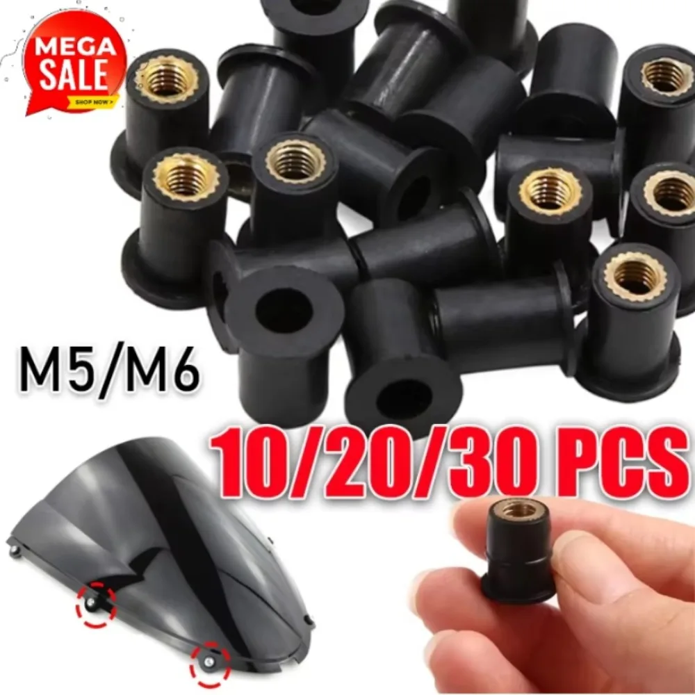 10/20/30PCS M5/M6 Convex Rubberised Brass Rivet Nut Motorcycle Windscreen Cotter Nut Motorcycle Accessories
