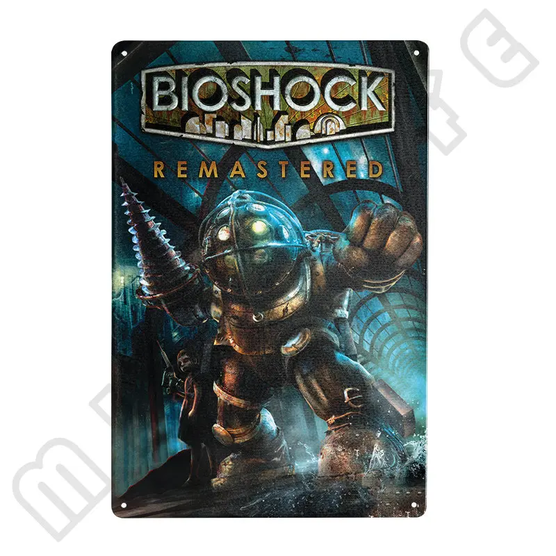 Classic Game Bioshock Rapture Poster Metal Signs Plaques Wall Mural for Bedroom Livingroom Cinema Haunted House Decor