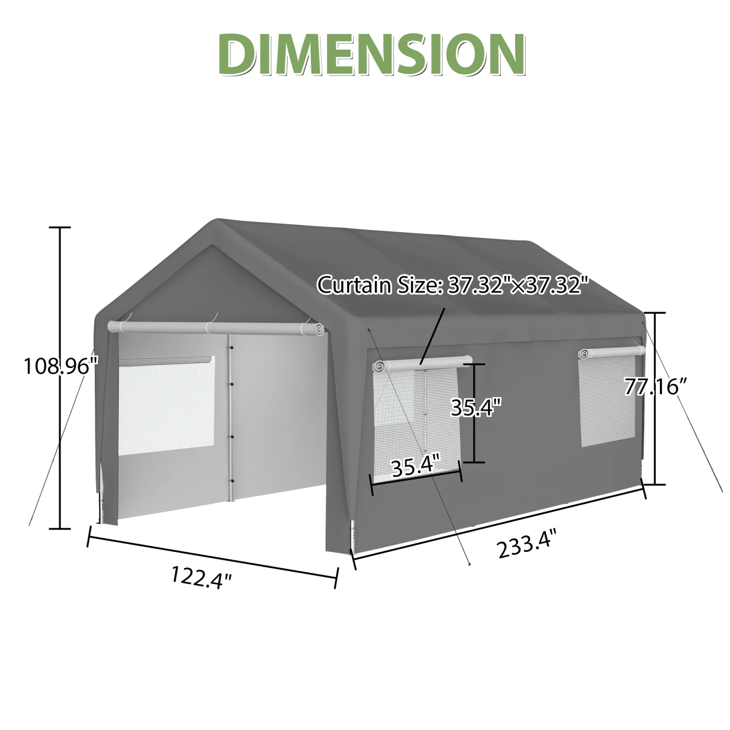 Heavy Duty 10x20 FT Carport Canopy Garage with Removable Sidewalls & Ventilated Windows