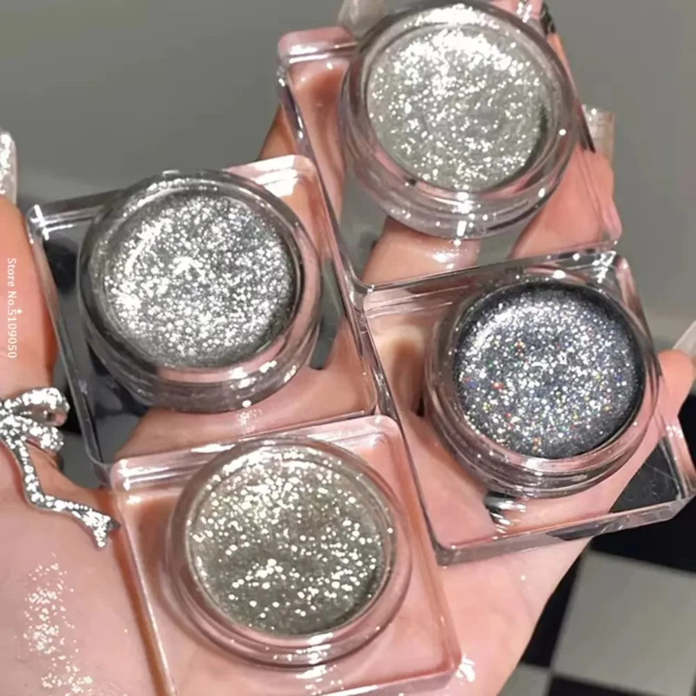 Fashion Glitter Punk Smoky Black Eyeshadow Gel Makeup Metallic Dark Silver Wet Eyes Shadow Pearl Pigments Palette Highlighter