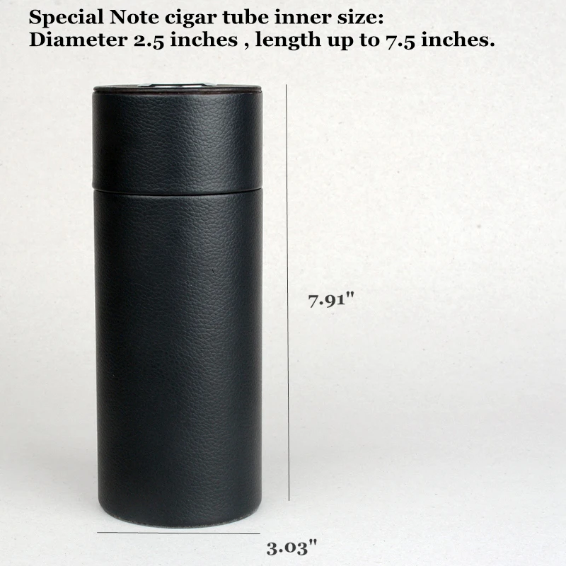 Travel Cigar Case Leather Cedar Wood Lined Tube Mini Humidor Black Tobacco Box with Long Humidifier Hygrometer Best Men's Gift