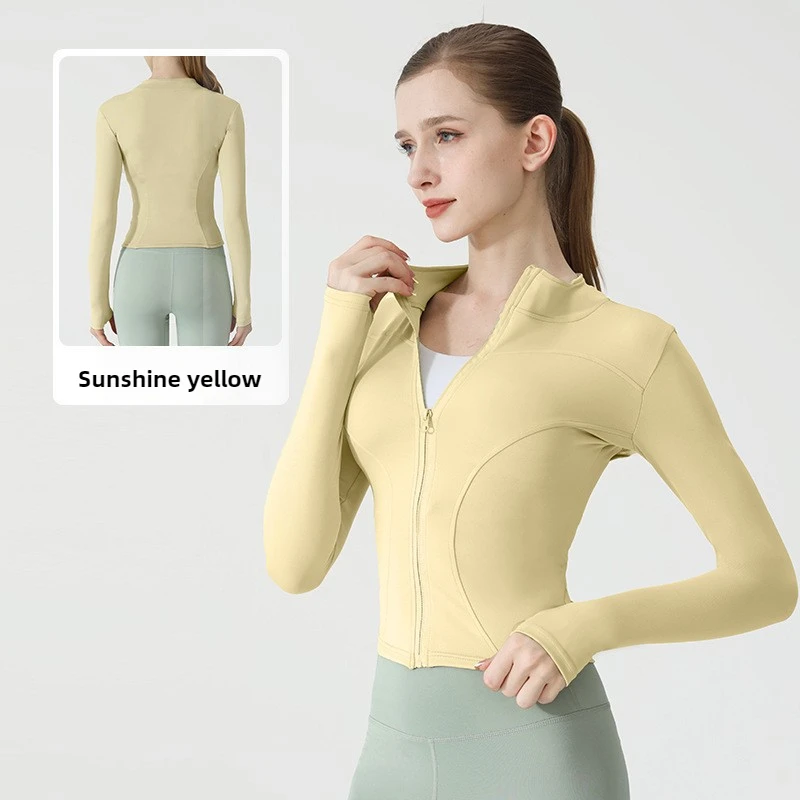 2025 Giacca da allenamento in nylon ad alta elasticità autunnale da donna - Capispalla sportiva con cerniera per moto da yoga slim fit per palestra