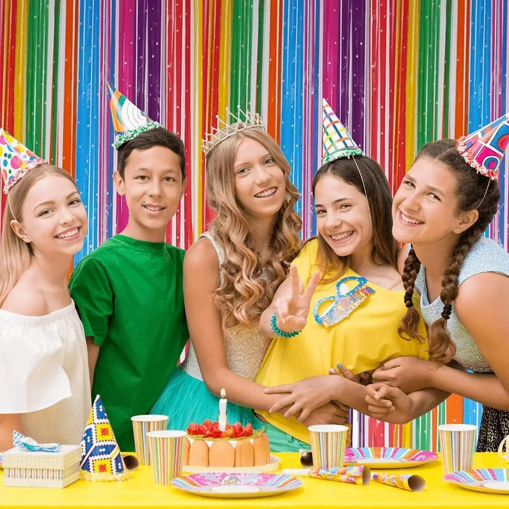 1 x 2,5 m bunter Folien-Fransen-Vorhang-Hintergrund für mexikanische Fiesta-Party, Fotokabinen-Hintergrund, Regenbogen-Geburtstagsthema, Party-Dekoration – Detail 5