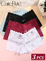 New 3PCS Sexy Seamless Women Lace Boxers Breathable Low Waist Female Underwear Soft Solid Color Intimates High Elastic Lingerie