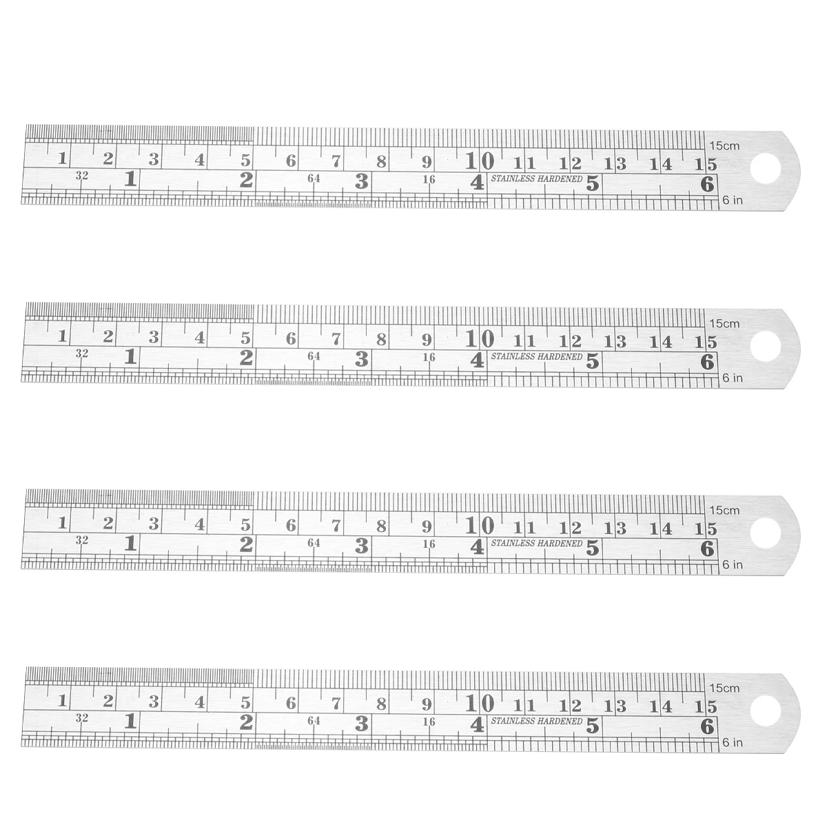 

4pcs Stainless Steel Double Scale Ruler 15Cm Straight Measuring Tool For Students School Supplies Drafting Artists Silver Metal