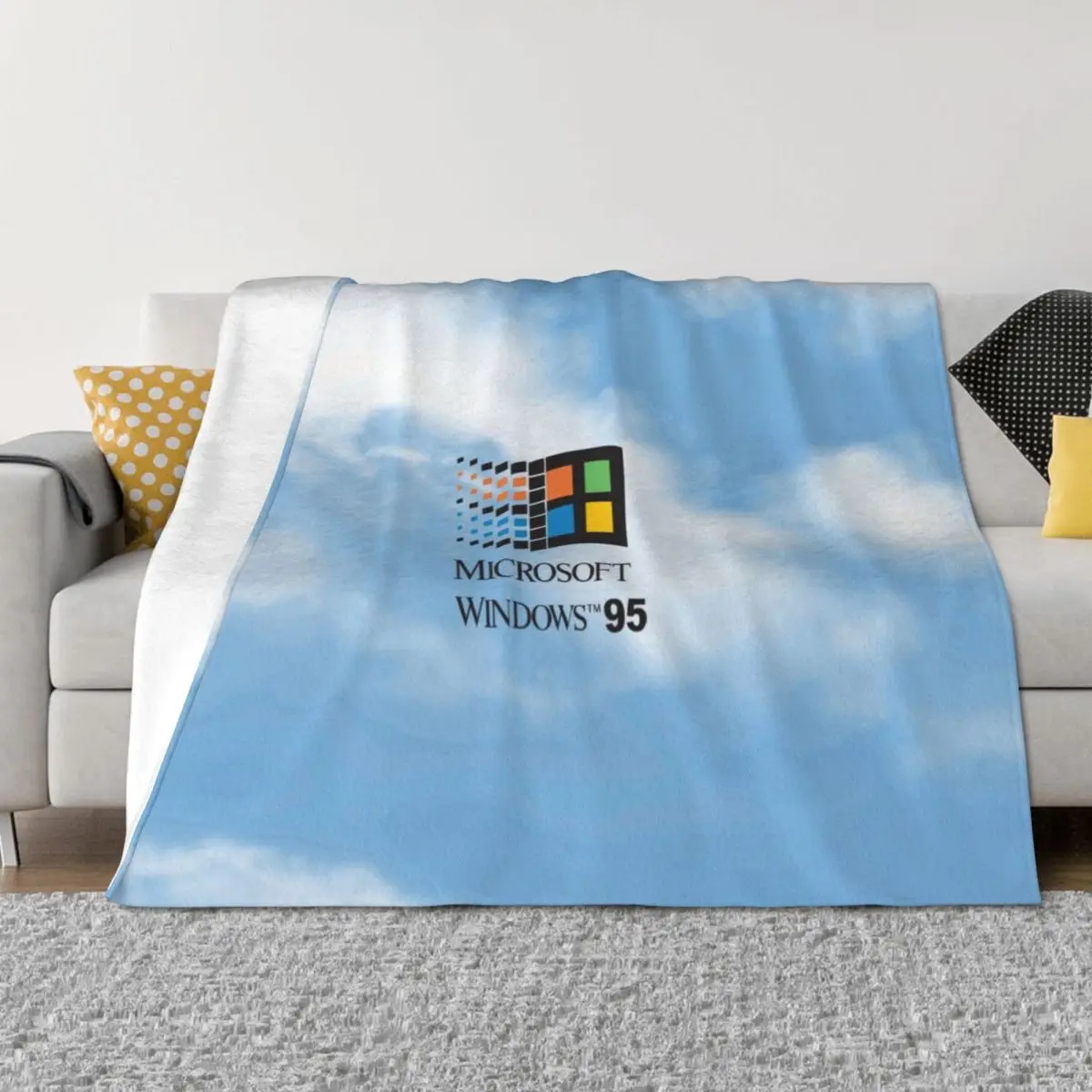 

Windows 95 / 98 Logo (with text) on Classic Sky Throw Blanket Thermal heavy to sleep Polar Retros Blankets