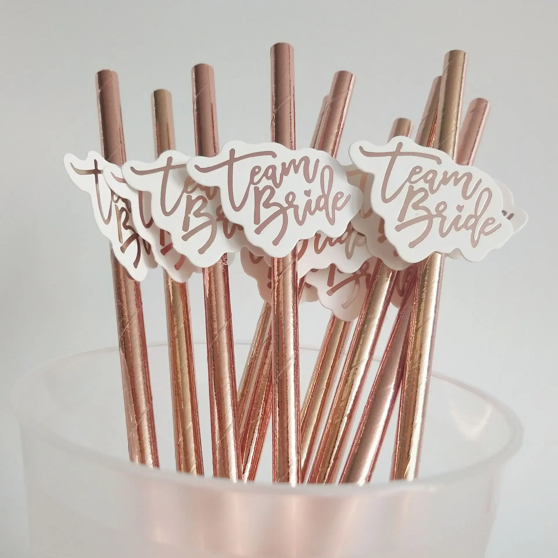 

10pcs team bride Rose Gold Straw for Wedding Decoration Drinking Paper Straws To Be Hen Tableware Bachelor Party Bridal Decor