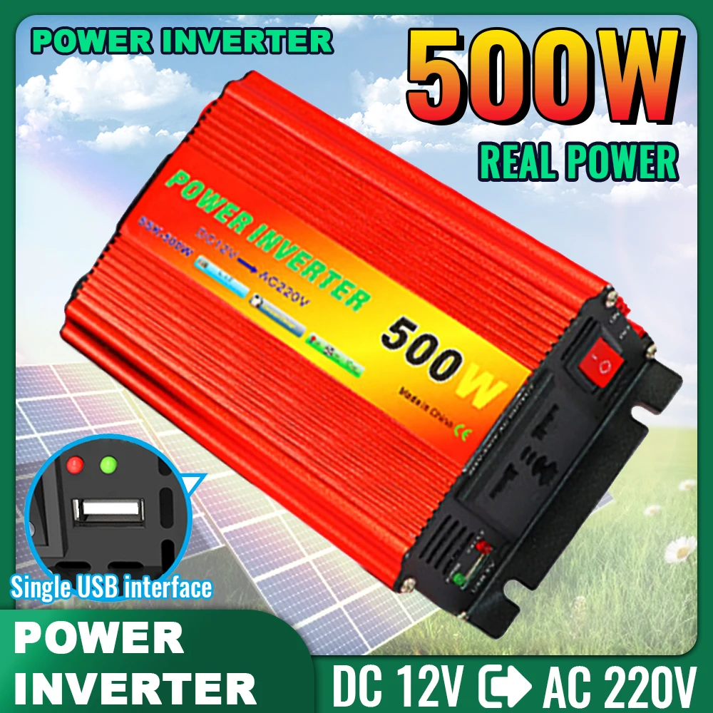 Car Solar Inverter 500W 12V to 110V 220V with USB High Temperature Protection for Home Use Outdoor Camping Portable Power Supply