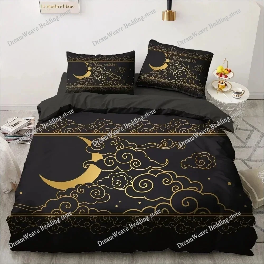 

3D Printed Black Bedding Set Pillowcase King Queen Full Single Bed Gold Design Duvet Cover Set for Teens Women Luxury Gift