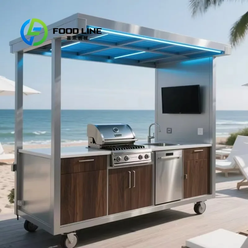 

Customized Modular Weatherproof Enclosed Shelter with Outdoor Kitchen Pavilion Featuring a Barbecue and Sink