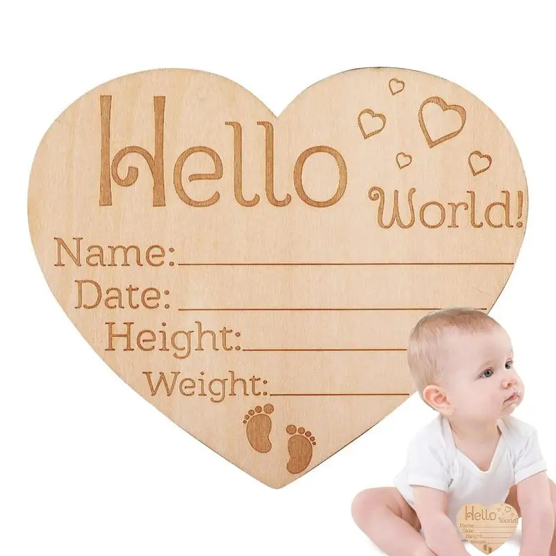 

Newborns Announcement Sign HelloWorld Wooden Welcome Sign Plaque Heart Shape Baby Welcome Card