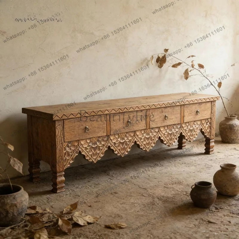 Retro furniture ancient TV113 Thai solid wood carving flower vine surface audio-visual cabinet TV cabinet