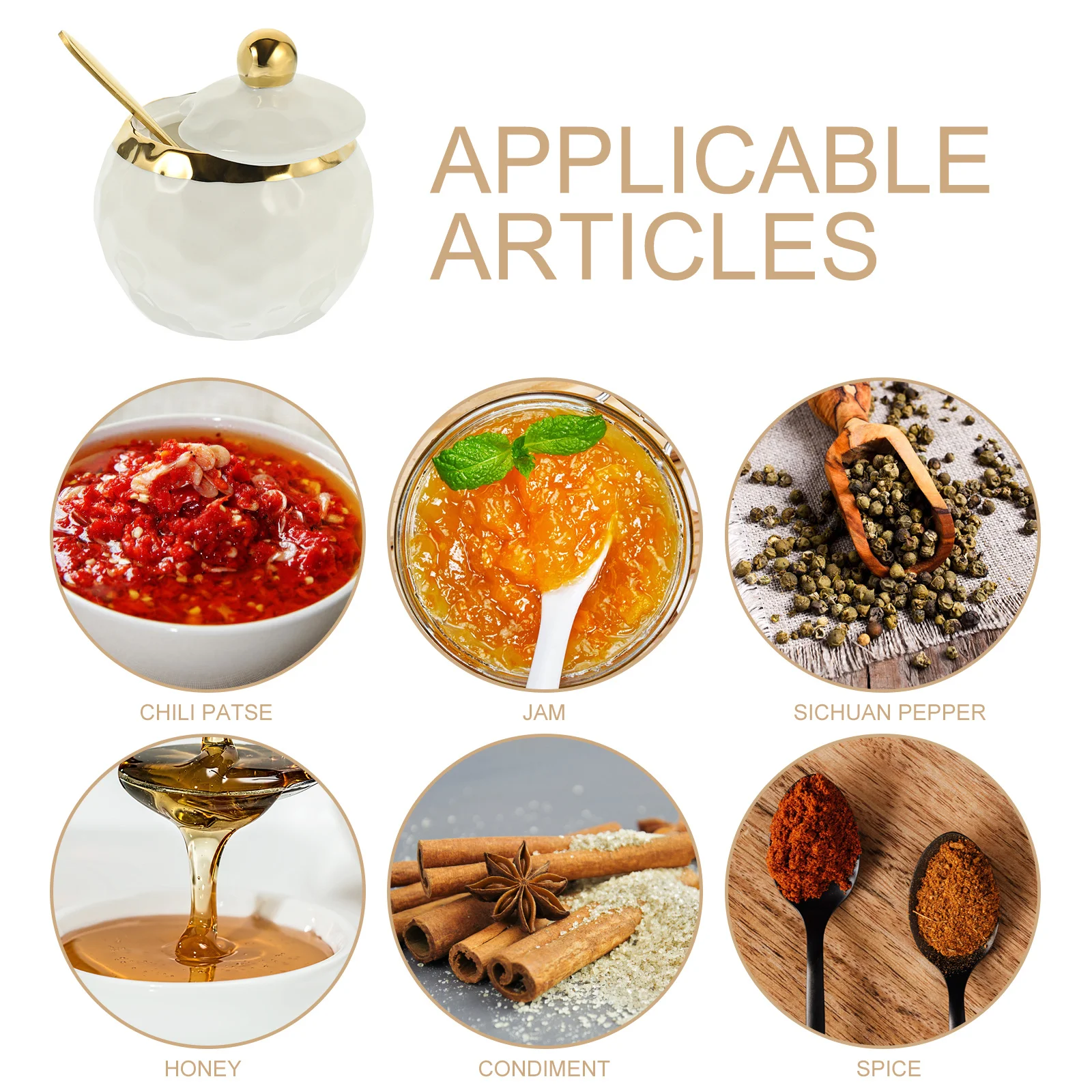 

Ceramic Condiment Containers Set Seasoning Jars with Spoon Lid for Home Hotel Cafe Buffet Easy Clean and Dustproof