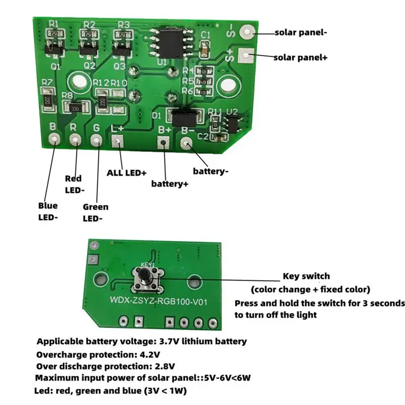 DT17 Solar Light Circuit Board 3.7V Switch Solar Lawn Controller Lithium Battery RGB Changing Solar Lamp Circuit Board