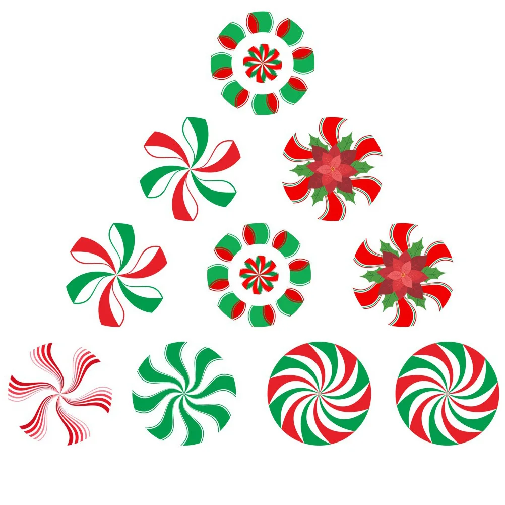 

10Pcs Christmas Floor Sticker Peppermint Candy Wall Decal Removable Xmas Decorative Sticker for Windows and Doors