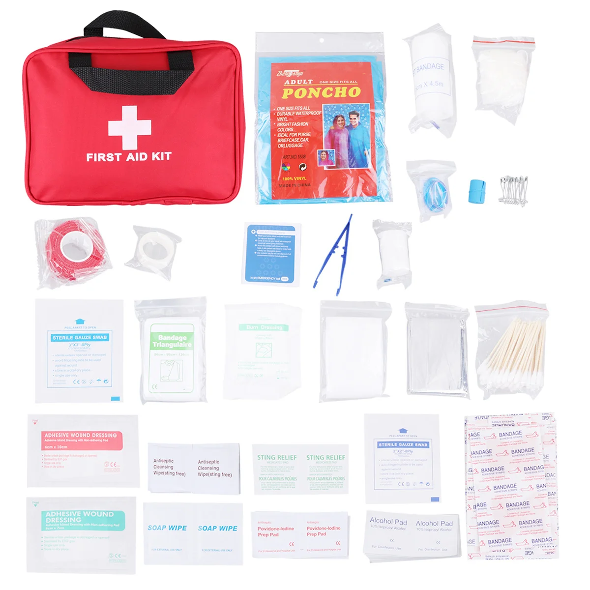 

1Set First Aid Kit Portable Emergency Kit Multiple Compartments Instruction Booklet Outdoor Aid Container