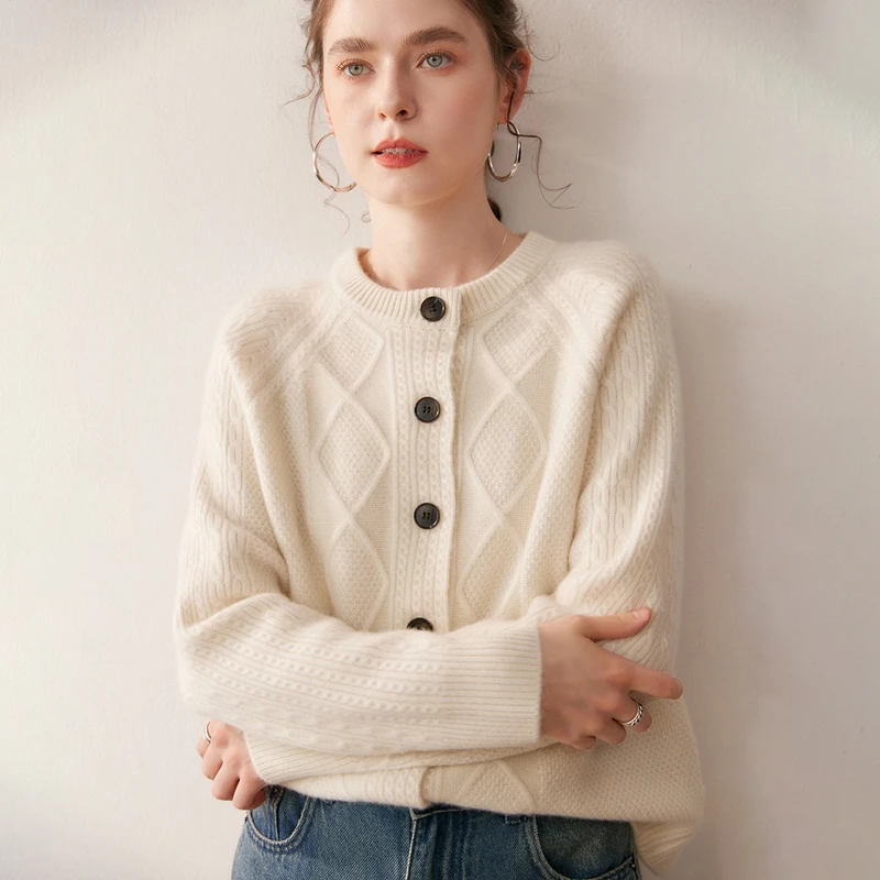 النساء 100% سترة الكشمير المعنقة س الرقبة تويست زهرة سميكة فضفاضة سترة تريكو أسلوب بسيط الخريف الشتاء الكشمير تريكو لينة القمم