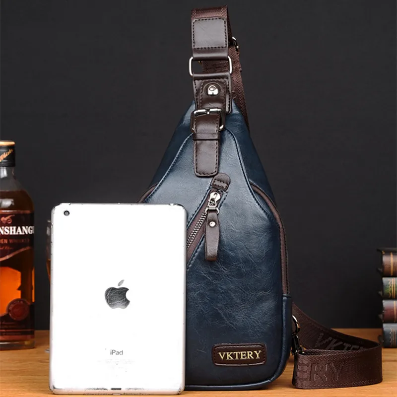 High Quality PU Leather Men's Chest Bag Sports Sling Bag Luxury Male Shoulder Messenger Bag Fashion Travel Small Crossbody Bag