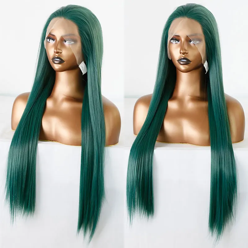 Bombshell Dark Green Hair Color Straight Synthetic Lace Front Wigs High Quality Heat Resistant Fiber Hair For Women Daily Use