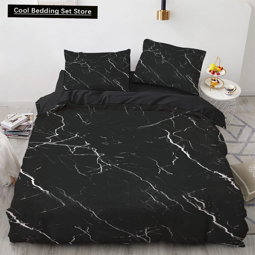 

Marble King Queen Duvet Cover Cool Black and White Texture Pattern Bedding Set for Teens Adults 2/3pcs Polyester Quilt Cover