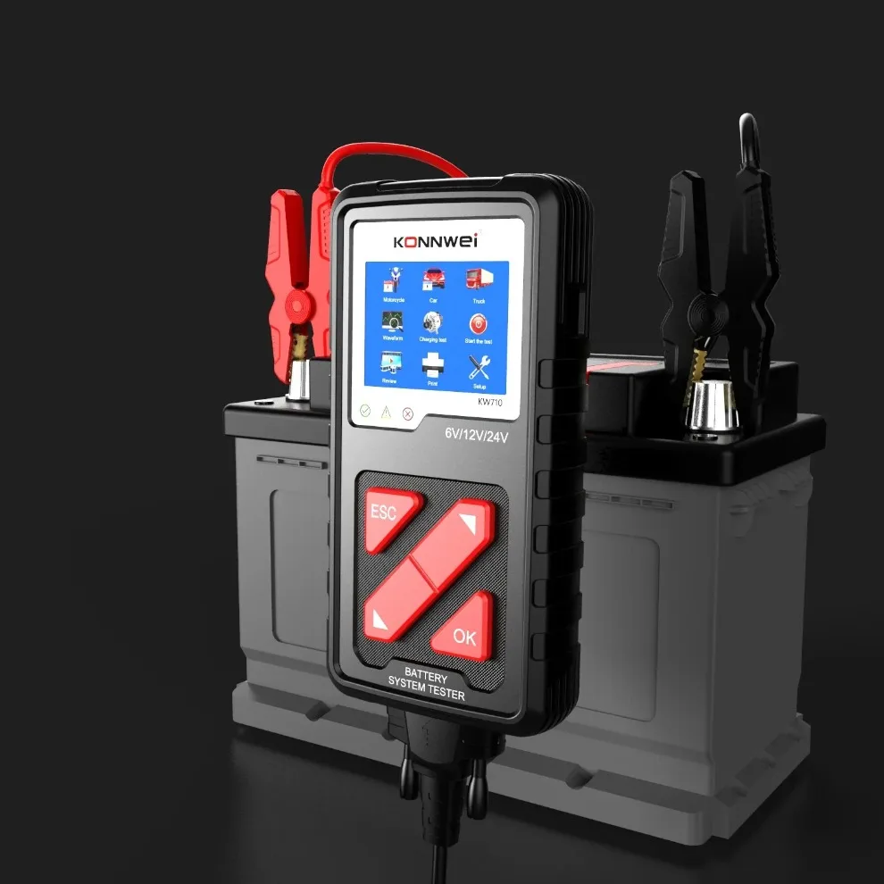 KONNWEI KW710 Motorcycle Car Truck Battery Tester 6V 12V 24V  Analyzer 2000 CCA Charging Cranking Test Tools for the