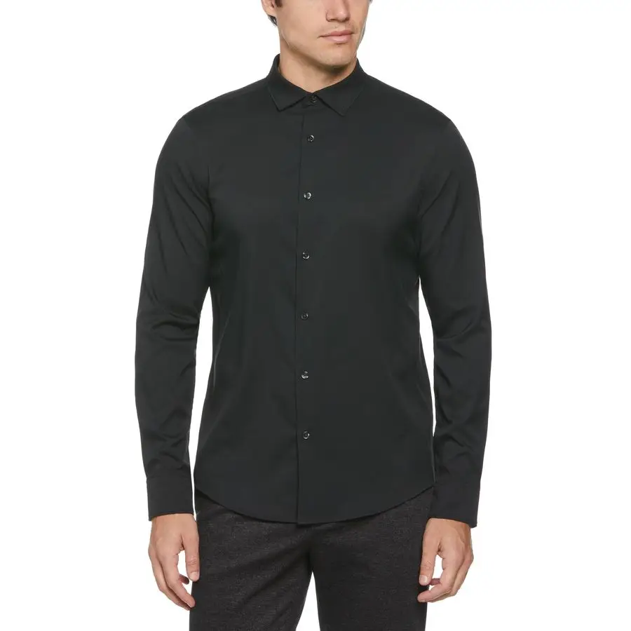 

Solid Long Sleeve Dress Shirt, Slim Fit, Point Collar, Lightweight Stretch Fabric