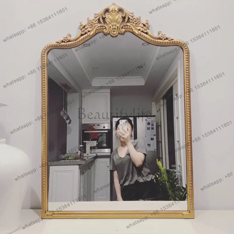 

French retro fireplace carved decorative mirror American bedroom bathroom wall hanging bathroom mirror