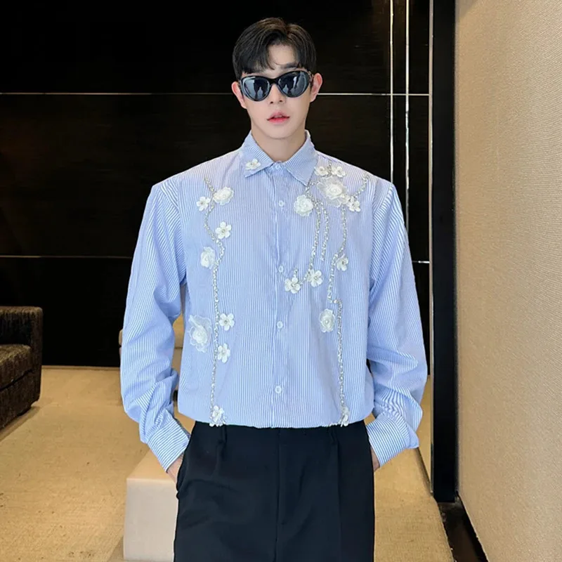 IEFB Handmade Floral Male Shirt Personalized Men's Wear Lapel Long Sleeve Shirts New Trendy Autumn Top Chinese Style 9C7333