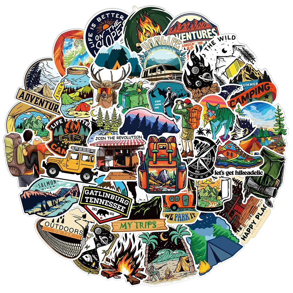 10/30/50 Stück Outdoor-Wald-Wander-Reise-Aufkleber, Wildnis-Abenteuer-Cartoon-Sticker für Gepäck, Laptop, Handy, coole Aufkleber zum Verpacken
