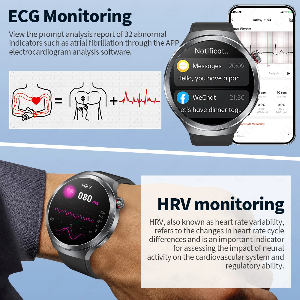 LIGE 2025 New ECG+PPG Smart Watch Men Women Blood Pressure Blood Lipid Uric Acid Body Temperature Health Tracker Smartwatches