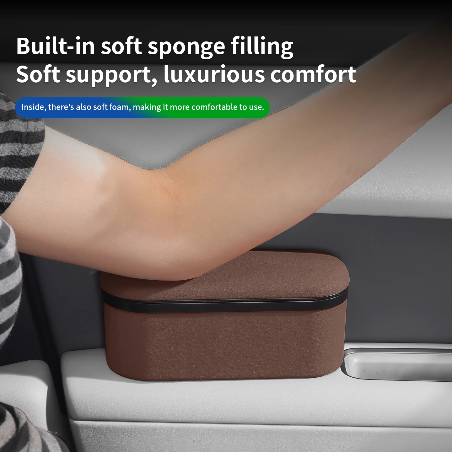 Car Armrest Storage Box Suede Ergonomic Elbow Rest Pad Car Interior Armrest Height Raise Extender