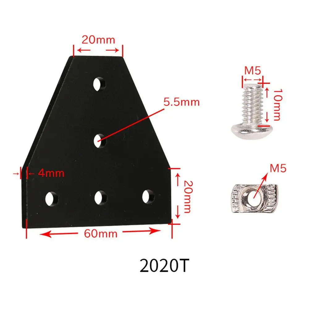1Pcs 5 Hole Aluminum Profile Joint Board Aluminum Alloy Black Silver Corner Angle Bracket 90 Degree Oxidized Painted