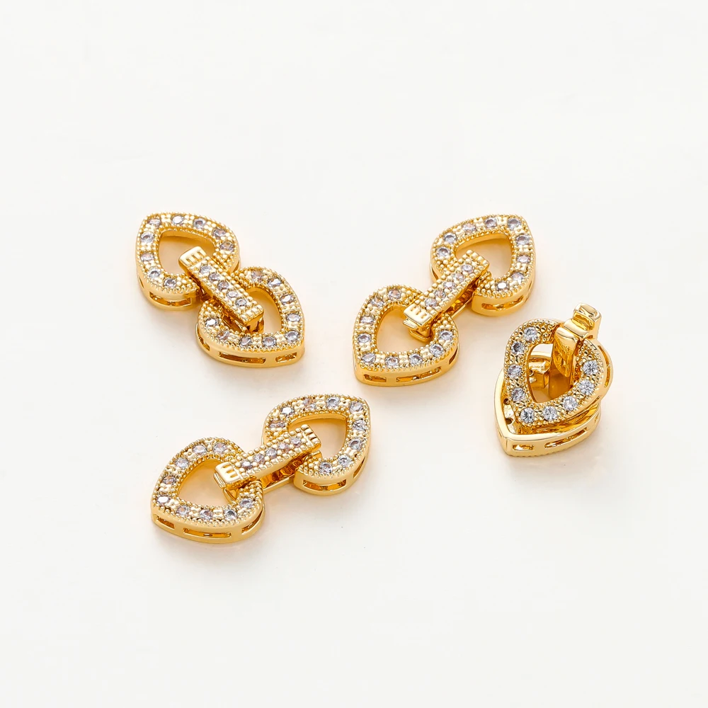 

14K/18K Gold Plated Brass Inlaid Zircon Bracelet Necklace Heart Clasp Connector for Jewelry Making Supplies Accessories
