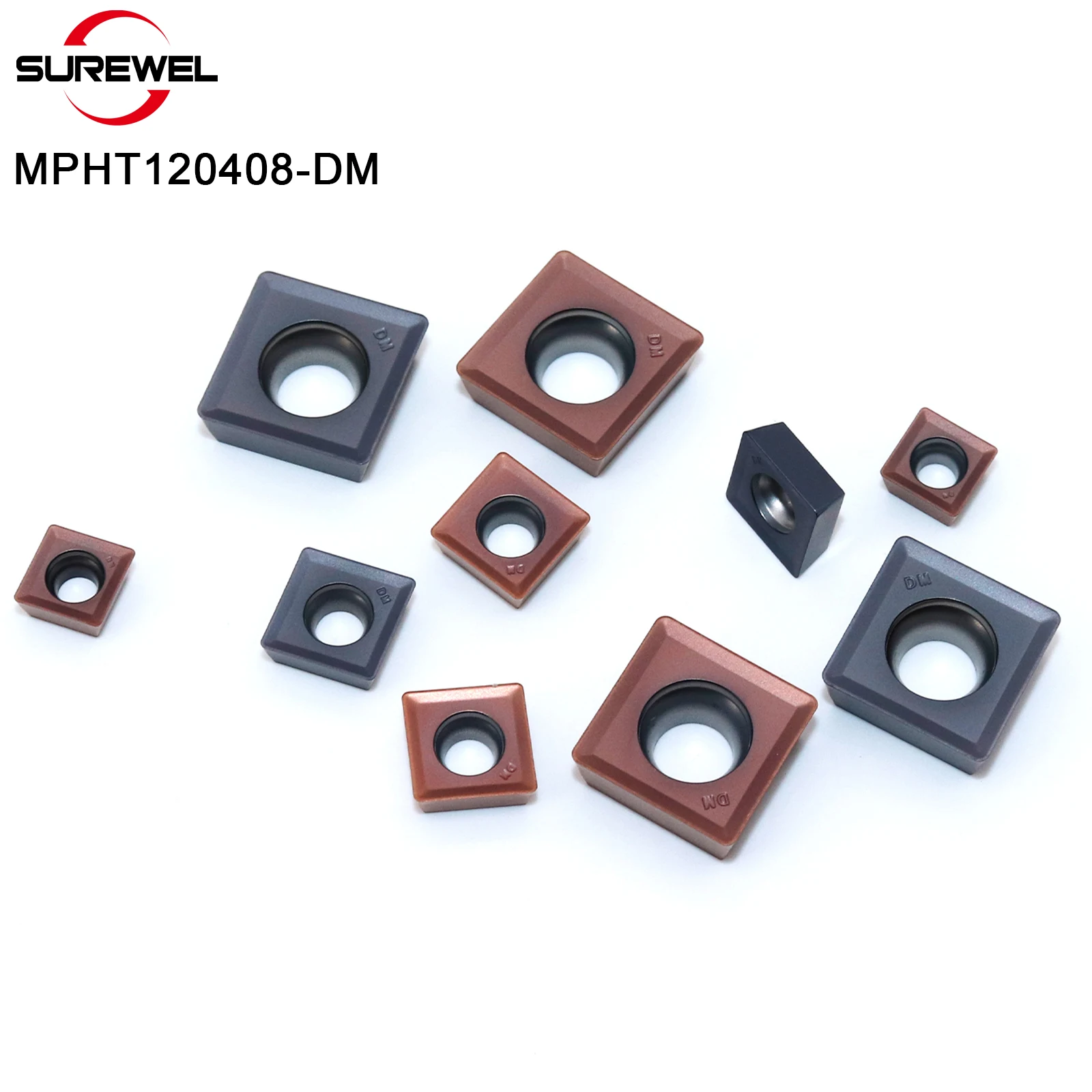 SUREWEL إدخالات الكربيد MPHT060304-DM MPHT080305-DM MPHT120408-DM أداة التفريز CNC ذات الشفرة الثلاثية الجوانب