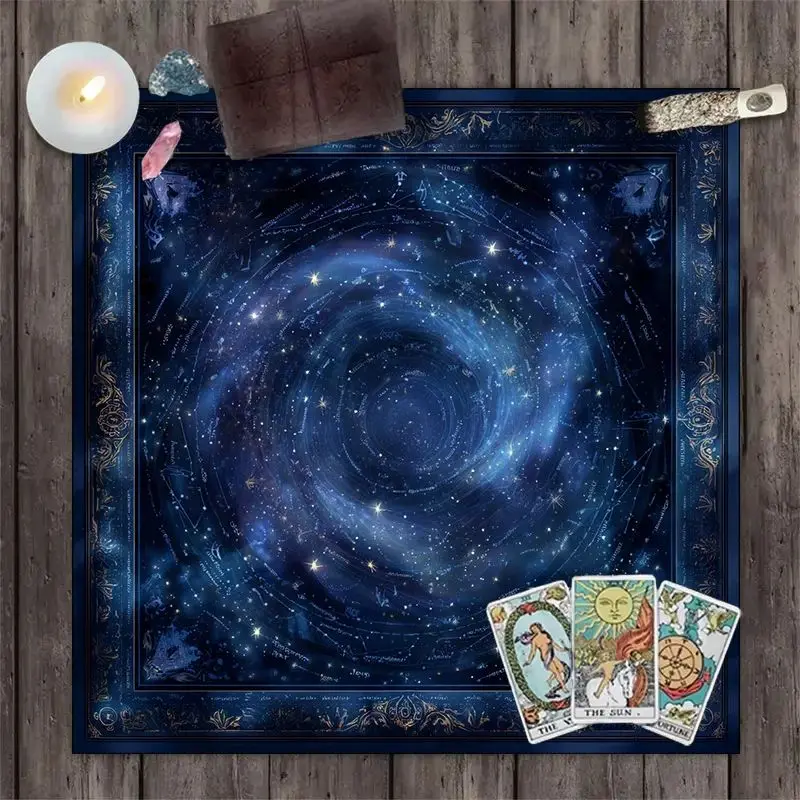 Tarot Altar Cloth Deep Blue Galaxy Spiral Constellation Astrology Divination Mat for Wiccan Tarot Reading Spiritual Table Decor
