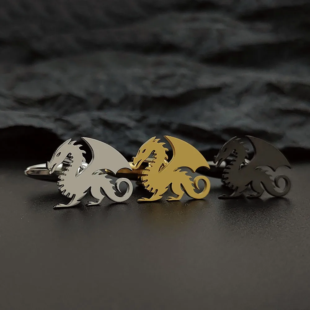 أزرار أكمام بشعار التنين المطلية بالذهب من الفولاذ المقاوم للصدأ، وهدايا الهالوين وعيد الشكر وعيد الميلاد وعيد الميلاد والعام الجديد #5